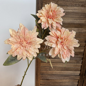 Fleurs artificielles en soie Jinxi à 3 têtes, Dahlia, pour peinture à l'huile, accessoires de décoration pour mariage et maison - Product Image 2