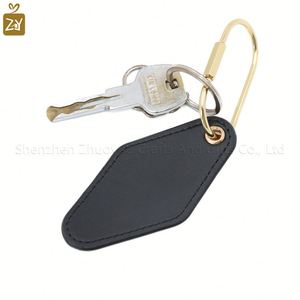 Wholesale Vintage Diamond Shape Black Pu Leather With Brass Oval <b>Key</b> <b>Ring</b> Luxury Gift Car Keychain Holder - Product Image 2