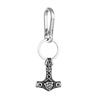 Porte-clés Viking Mjolnir personnalisé en acier inoxydable, pendentif marteau de Thor avec sangle en cuir, porte-clés de la mythologie nordique, double design