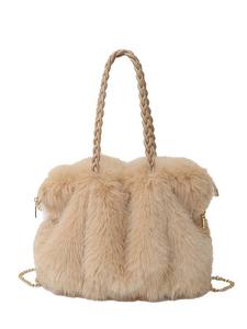 Sac à main en peluche d'hiver pour femmes, élégant, plissé, en fausse fourrure de renard, sac à bandoulière et sac à main avec chaîne - Product Image 5