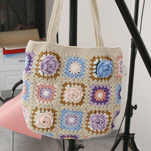 <span class=keywords><strong>Sac</strong></span> à main en <span class=keywords><strong>crochet</strong></span> fait main fleur cadeau grand-mère <span class=keywords><strong>sac</strong></span> carré pour femme fille - Product Image 2
