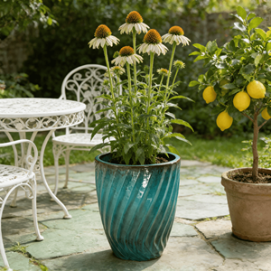 Ensemble de pots à fleurs en céramique écologiques de style américain, durables, design à bordure étagée vert olive brillant, pour l'intérieur/l'extérieur, jardin - Product Image 5