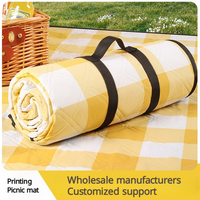 Tapis de pique-nique pliable portable en gingham imperméable et lavable, grand format, avec logo personnalisé, durable, pour le camping en plein air et la plage