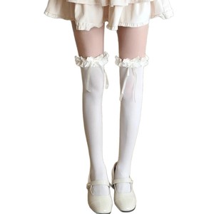 Over The Knee Stockings Women 15D Thin White Lace Bow Lolita Style Summer Four Seasons Youth Wear - Product Image 4