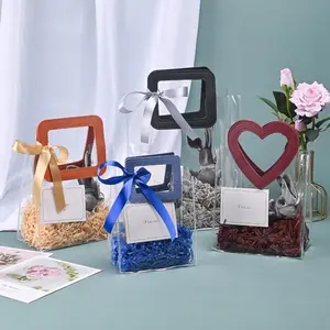 Borsa per il trasporto di fiori personalizzata all'ingrosso borse trasparenti decorazione per fioristi confezione di Bouquet di fiori carini in PVC con manico