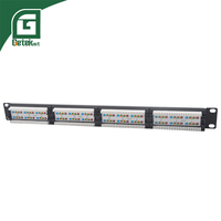 GETEKnet Rak Jaringan 19 Inci 1U 24-Port RJ45 Cat6a UTP Tray Manajemen Kabel Panel Patch Bersertifikasi ETL CE Komponen Telekomunikasi