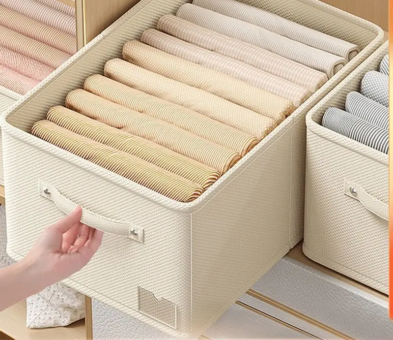 Portable Large Clothes Organizer Storage Box With Handle Foldable Pp Board Fabric Wardrobe Drawer Organiser For Trousers Sweater