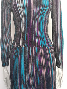 AIMEISI Wholesale New Round Neck Multi Color Stripe Long Sleeve <strong>Elastic</strong> Top Two Piece <strong>Skirts</strong> Sets Long <strong>Skirt</strong> Set for Women - Product Image 5