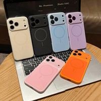 Casing Ponsel Magnetik Silikon Cair Modis untuk iPhone 17 16 15 14 13 Pro Max dengan Pelindung Lensa Kaca Jendela Besar