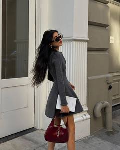 Abiti Casual <span class=keywords><strong>in</strong></span> <span class=keywords><strong>maglia</strong></span> da donna maglione collo Polo abito da donna autunno <span class=keywords><strong>maglia</strong></span> corta <span class=keywords><strong>grigio</strong></span> - Product Image 3