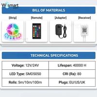 Светодиодная лента 12В 24В WS2812B WS2815 WS281 Smart RGB с адресной подсветкой, 30, 60, 144 светодиода, гибкая, самоклеящаяся, с изменением цвета, комплект