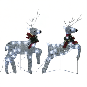 Juego de 2 Renos Navideños Plateados con 40 LED, Decoración Festiva para Exteriores - Product Image 1