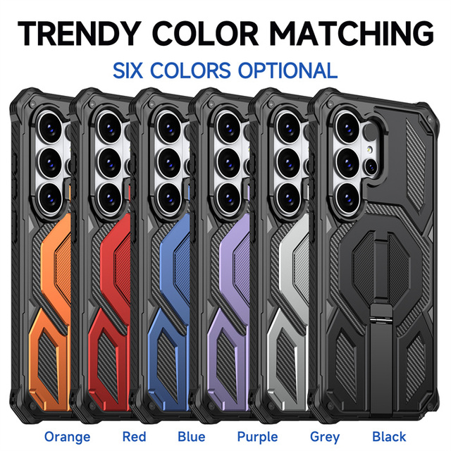 Lichicase Armor Design Portable Kickstand Magnetic Attraction Phone Shell for Samsung S26 S26 Plus S26 Ultra Protective Cover