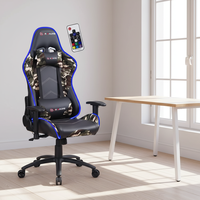 Chaise de jeu pour ordinateur avec design ergonomique, éclairage RGB, fonction massage, style racing moderne, en cuir PU, siège pivotant de grande taille
