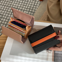 Nouveau Porte-cartes en Cuir Grainé Haut de Gamme, Portefeuille Mini à Rabat Color Block, Multi-emplacements pour Cartes, Porte-monnaie Portable pour Cartes d'Identité et de Crédit