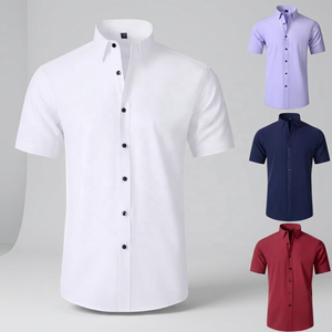 <span class=keywords><strong>Camicia</strong></span> Estiva Formale da <span class=keywords><strong>Uomo</strong></span> a Maniche Corte, 100% Cotone Satinato, Protezione UV, Fresca e Traspirante, Tinta Unita, Vestibilità Comoda - Product Image 1