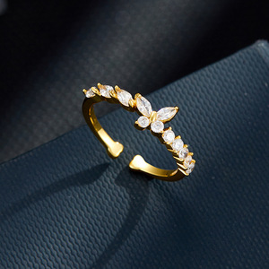 Butterfly Ring Micro Paved Zircon Adjustable 3D Stackable Gold Tone Jewelry For Everyday Wear - Product Image 1