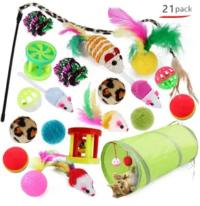 Grosir Kustom OEM Paket Variasi Bulk Catnip Feather Sisal Ball Cat Toys 21-Pack