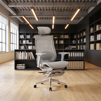 Chaise de bureau pivotante ergonomique moderne en tissu maillé avec cadre métallique, appui-tête réglable, vérin à gaz, repose-pieds et assise en mousse PU