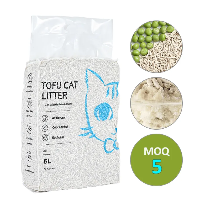 Échantillon gratuit 100% naturel sans poussière Premium OEM tofu litière pour chat sable carbone naturel agglutinable en vrac 6L tofu litière pour chat