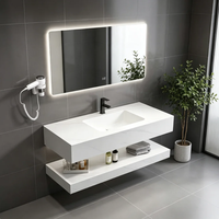 Estantes de Baño al por Mayor de Fábrica, Mueble de Baño de Lujo con Encimera de Roca para Hotel con Espejo LED Inteligente Antivaho, OEM/ODM