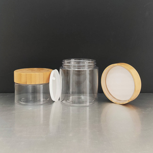 Tarro de plástico PET transparente/ámbar esmerilado con tapa de bambú para crema o exfoliante corporal, con logotipo personalizado, 50g, 150g, 250g, 500g, venta al por mayor, grabado. - Product Image 2