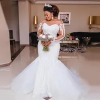 African Luxury Appliques Pearls Wedding Gowns, Long Sleeve