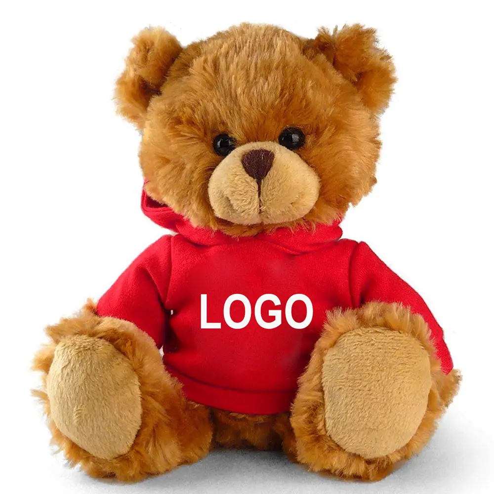 कंपनी शुभंकर कम MOQ कस्टम मुद्रित लोगो के साथ व्यक्तिगत भरवां नरम खिलौना आलीशान ब्राउन टेडी भालू hoodies