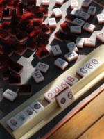 Kit de jeu de Mahjong américain portable, jeu de Mahjong de voyage en acrylique triple couche imitation écaille de tortue avec 160 tuiles pour une utilisation en intérieur et en extérieur
