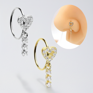 Novo Design 2026: Piercing de Nariz em Forma de Coração com Pingente, Anel em Aço Inoxidável Banho de Ouro, Joia de Nariz Feminina - Product Image 3