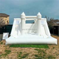 Maison blanche de rebond de videur gonflable de grand toboggan d'eau blanc de PVC Offre Spéciale avec la fosse de boule et la double glissière