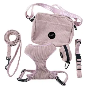 Designer poop bag holder luxury dog harness set custom adjustable no pull pet collar leash pet leads corduroy dog harness uk