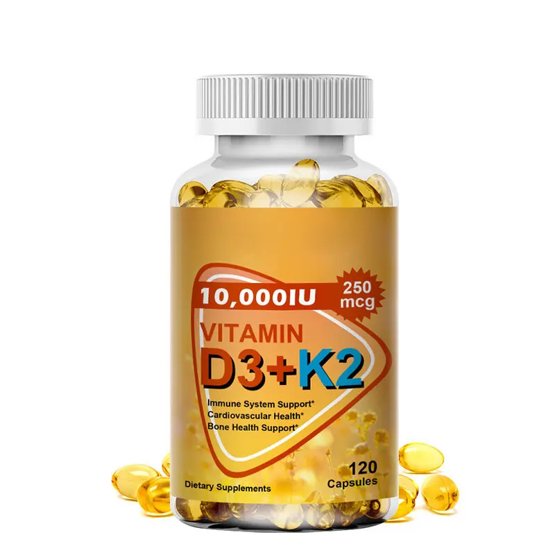 Label pribadi Vitamin D3 K2 , 120 minyak kelapa gel lembut Vitamin D Max kekuatan tulang, jantung, kekebalan tubuh, & dukungan kalsium