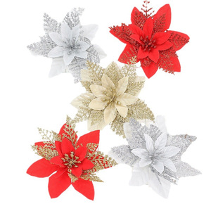 Fashionable <b>Artificial</b> Velvet Poinsettia Glitter Christmas <b>Tree</b> Wreath Arranging Home Holiday Decorations Red Christmas Flower - Product Image 4