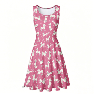 Vestido <span class=keywords><strong>de</strong></span> verano con estampado <span class=keywords><strong>de</strong></span> caniche y lazo en <span class=keywords><strong>rosa</strong></span> dulce para mujer, vestido casual sin mangas con corte en A, estilo skater con bolsillos, vestido femenino - Product Image 2