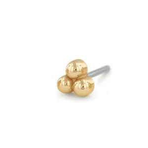 14k Solid Real Gold 3 Tri-bead Cluster Threadless Labret Jewelry Piercing Tops