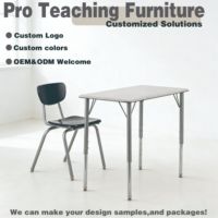 Ensemble de bureau et chaise d'école réglables minimalistes, pieds chromés de qualité supérieure, mobilier étudiant moderne et minimaliste pour salle de classe intelligente