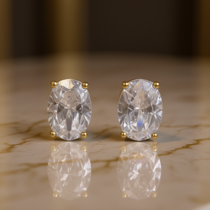 E2287 Orecchini in oro con diamanti, taglio ovale, colore G, diamante naturale, gioielli classici da donna per l'uso quotidiano - Product Image 2