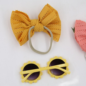 Qianjin promosyon el yapmak bebek papatya güneş gözlüğü büyük yay naylon Hairband seti tatlı kız gözlük plaj fotoğraf fotoğraf - Product Image 5