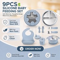 Ensemble d'ustensiles d'alimentation pour enfants, 9 pièces, assiette divisée, sans BPA, en Silicone de qualité alimentaire, Durable, Non toxique, forte aspiration