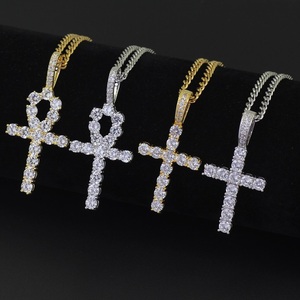 Kalung tembaga gaya Hip-hop dengan zirkon bertatahkan mikro Ankh simbol liontin salib kehidupan untuk trendsetter - Product Image 2