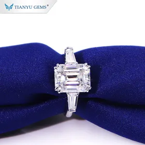 Tianyu anel de pedra gems, 3 anéis de pedra esmeralda com diamantes de moissanite em formato de anel de casamento dourado branco