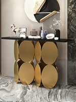Table console mobile en acier inoxydable de style luxe léger, post-moderne et simple, avec plateau en marbre, pour l'ameublement de la maison, du couloir et de l'entrée.