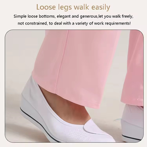 Pantaloni di maternità donna medico/infermiera rosa e bianco elastico in vita da lavoro uniformi ospedaliere - Product Image 4