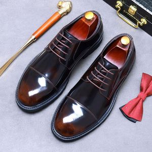 2025 Luxury Custom Men's <b>Pointed</b> Toe Cowhide Leather Shoes Breathable Lightweight Thick Sole Lace-Up Business Work Shoes - Product Image 6