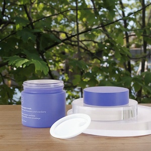 Empty 60g Silk Screening Cosmetic Cream 60ml Matte purple Face Eye Cream Glass Cream Jar with <b>square</b> Paper Box 2oz - Product Image 2