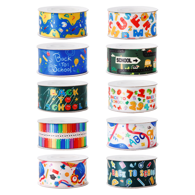 Spring New School Wired Burlap Ribbons,Paint Burlap Ribbons, Light Print Ribbons for Decorations,Number Wired Ribbons