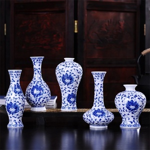 Mini jarrón de <span class=keywords><strong>porcelana</strong></span> azul y blanca Retro hecho a mano de estilo chino para decoración de escritorio de arte adornos arreglo Floral - Product Image 3