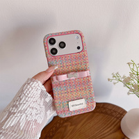 Coque de téléphone en tissu avec nœud en strass scintillant, texture tricotée, protection de luxe pour iPhone 18 17 Pro Max 16 15 14 13