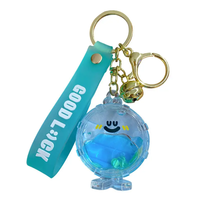 Porte-clés en caoutchouc souple mignon en gros, avec anneau flottant à l'huile, petit ours, bulle Boba, sable mouvant, tasse de thé au lait, liquide